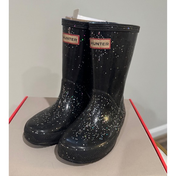 Hunter Kids First Classic Glitter Rain Boots Black Size 10 Toddler EU 25 - Picture 1 of 10